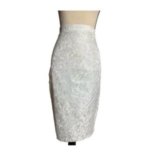 Vintage 80s Ivory White Floral Pencil Skirt